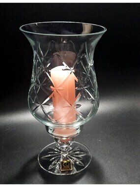 Cut Crystal Candle Hurricane Lamp 11" diamond stars fan luxury glass romant